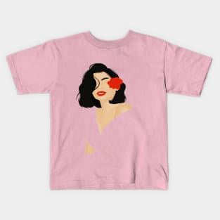 Lady with Red Flower Kids T-Shirt